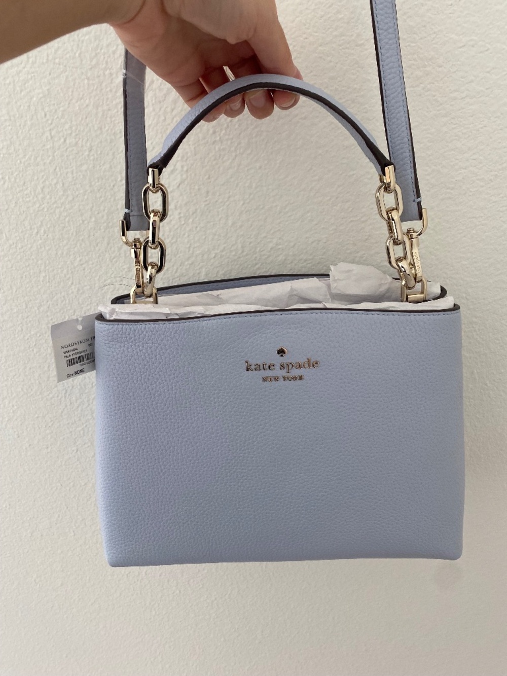 NWT Kate Spade Aubrey Chain Top Handle Pebble Leather Satchel, Pale Hydrangea
